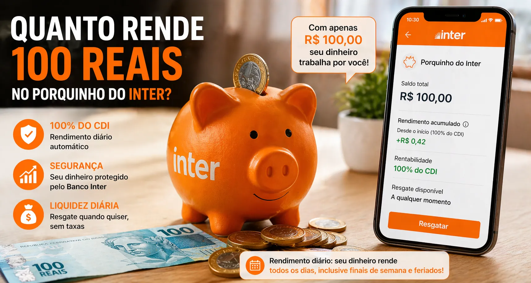 Quanto Rende 100 Reais no Porquinho do Inter - Você Vai se Surpreender