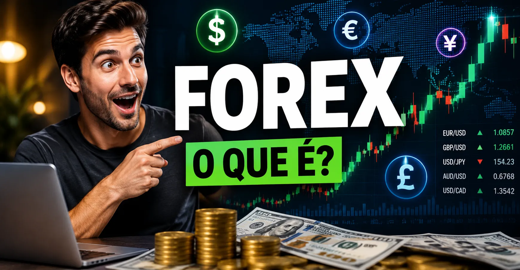 O que é FOREX – representação visual do mercado de câmbio internacional com moedas do mund