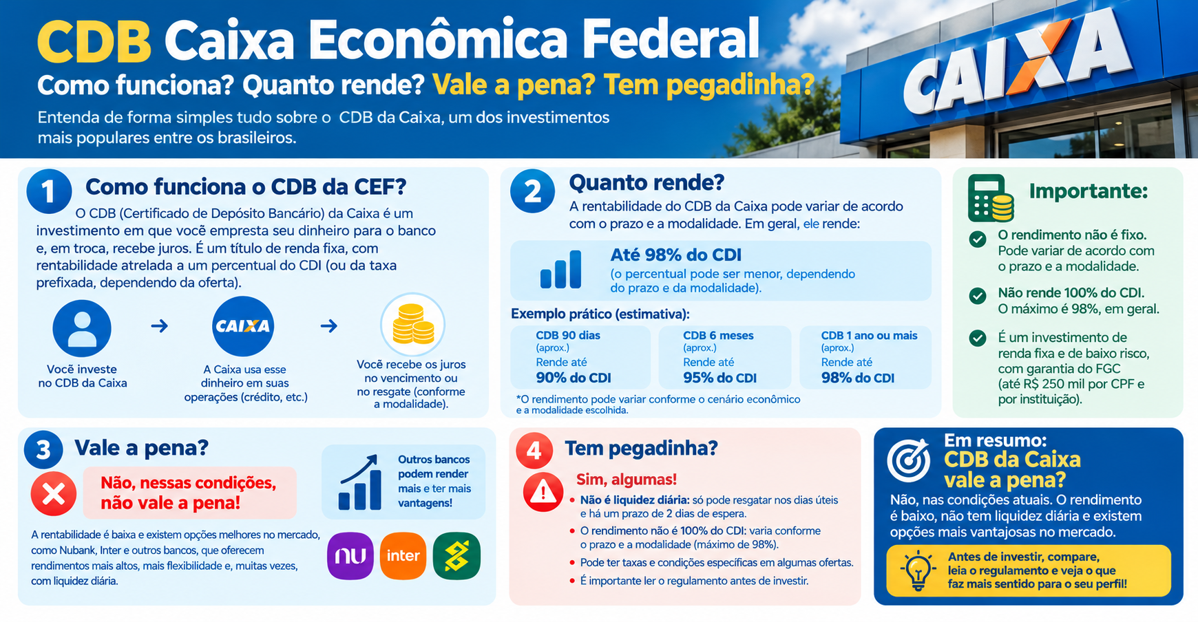 CDB Caixa Econômica Federal Liquidez Diária: como funciona e o que avaliar antes de investir